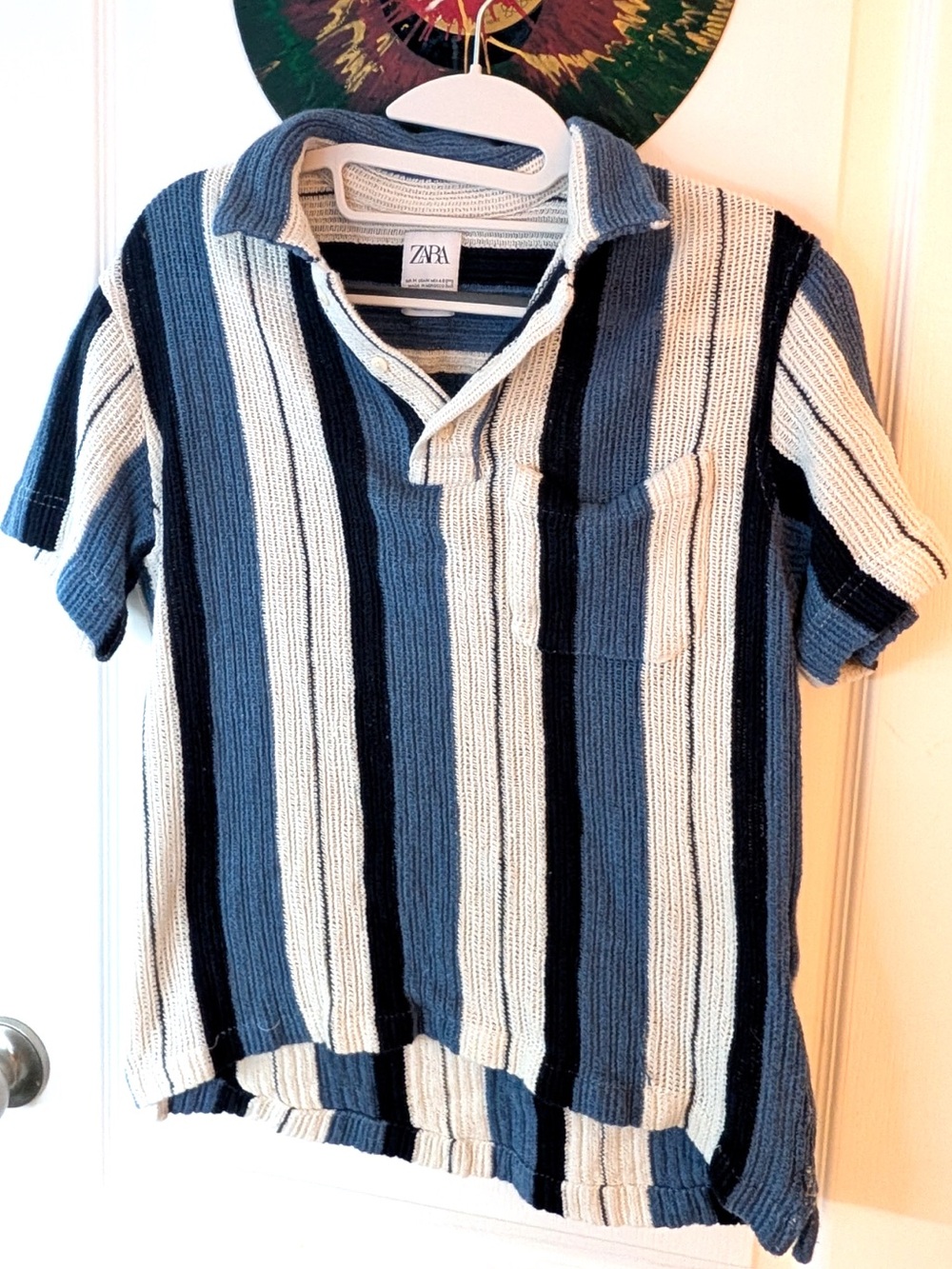 Zara Blue, Navy & Cream Striped Knit Polo